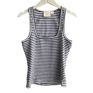 Anthropologie Top Tank Top Ribbed Striped Navy White